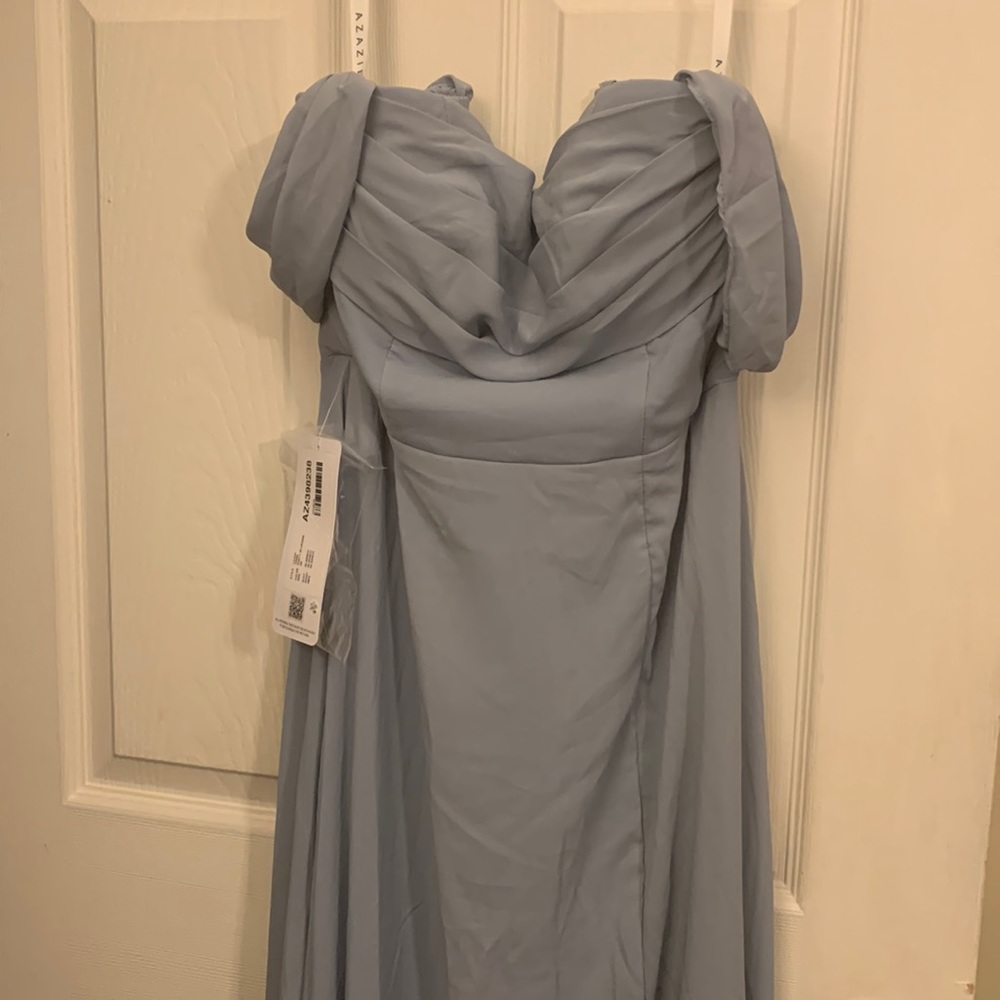 Azazie “Lashae” bridesmaid dress in the color dusty blue. NWT